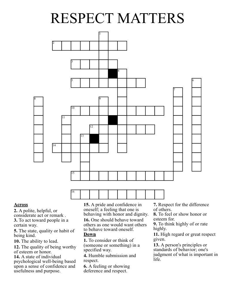 RESPECT MATTERS Crossword WordMint