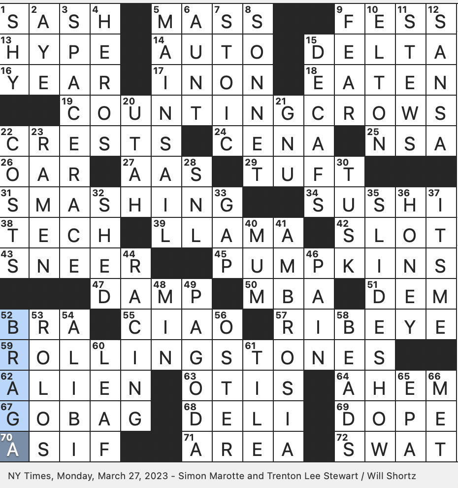 Rex Parker Does The NYT Crossword Puzzle Brazilian Actress Sonia MON 3 27 23 Stark Daughter On Game Of Thrones Cold War Contest Featuring Sputnik And Apollo Crude Outbuilding