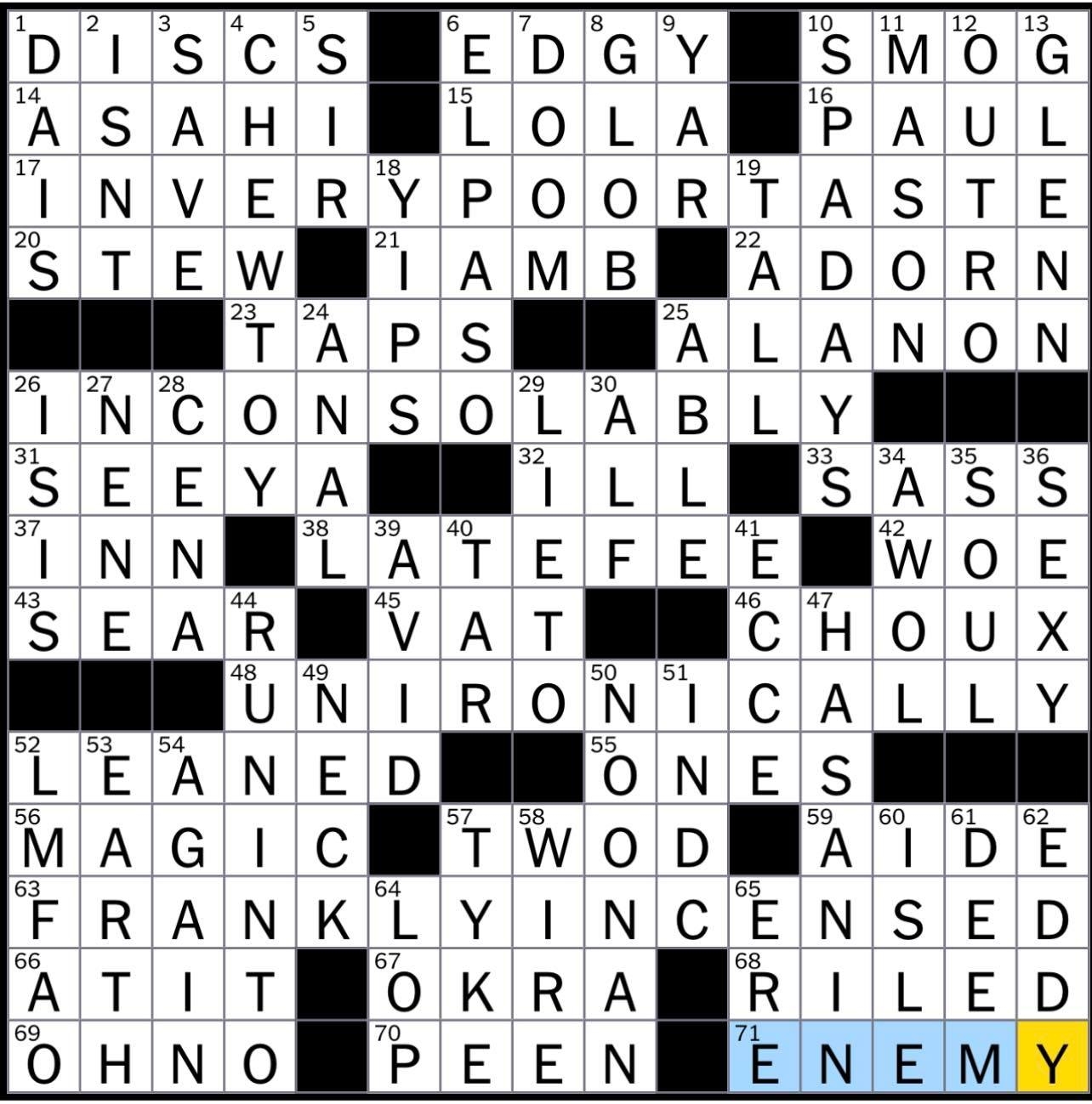 Rex Parker Does The NYT Crossword Puzzle Game Pieces In Othello And Connect Four WED 10 19 22 Looney Tunes Bunny Genre For Luther Vandross John Of The Suicide Squad 