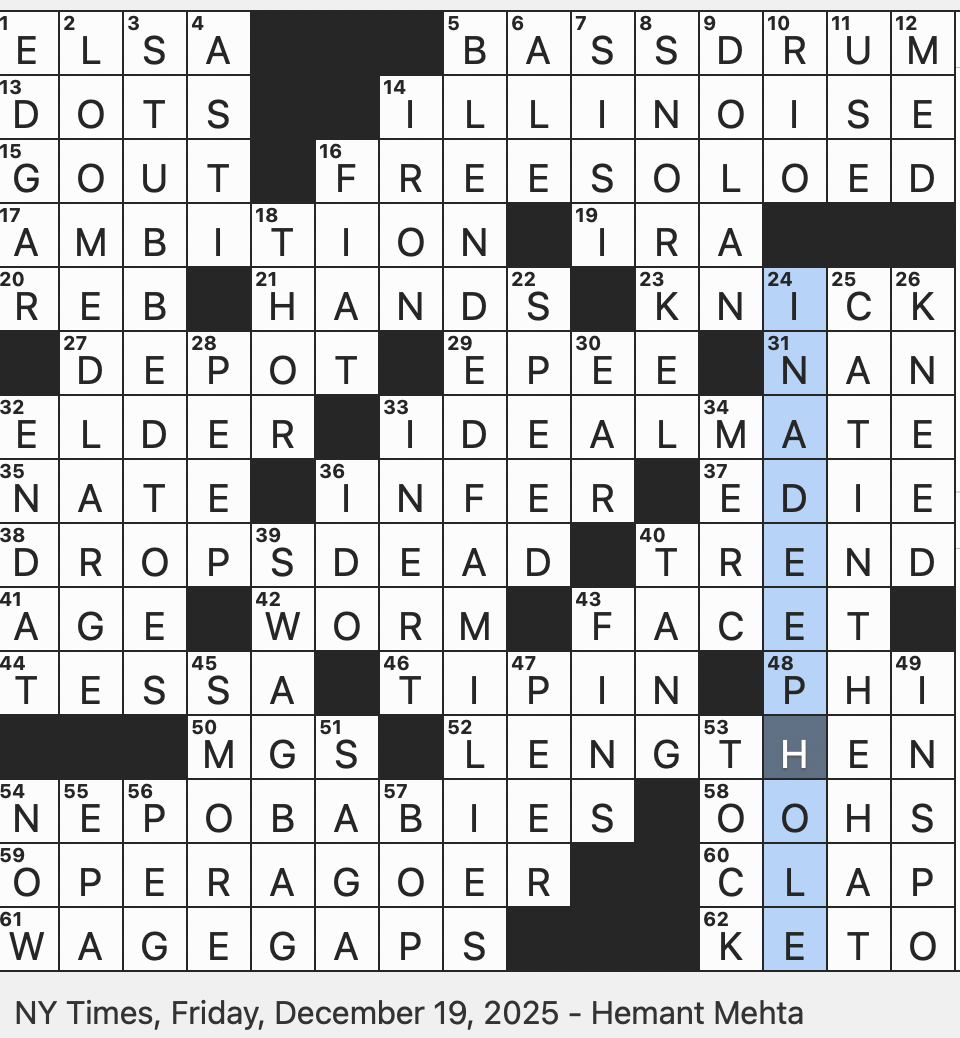 Rex Parker Does The NYT Crossword Puzzle One Who Enjoys The High C s FRI 12 19 25 Afirmativa Enf tica Like He And Xe 2023 Musical With A Tony For Best