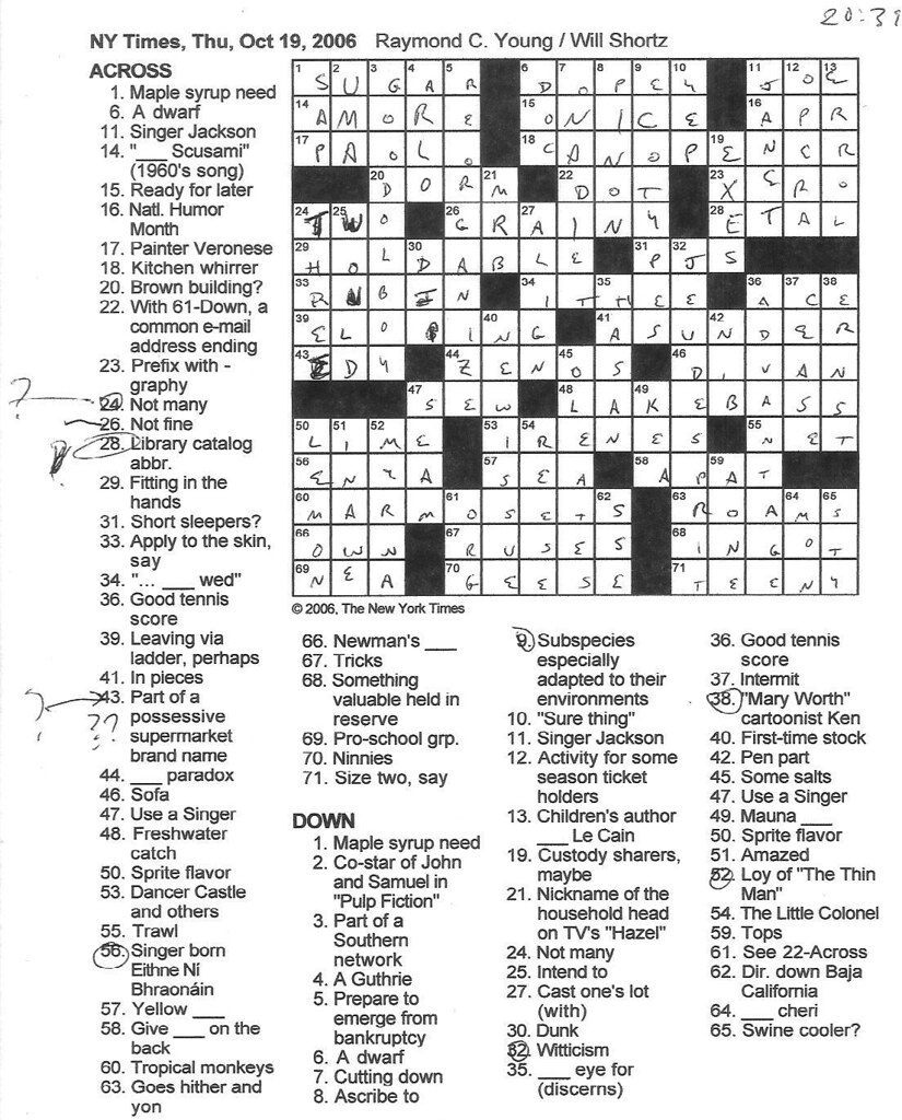 Rex Parker Does The NYT Crossword Puzzle THURSDAY Oct 19 2006 Raymond C Young