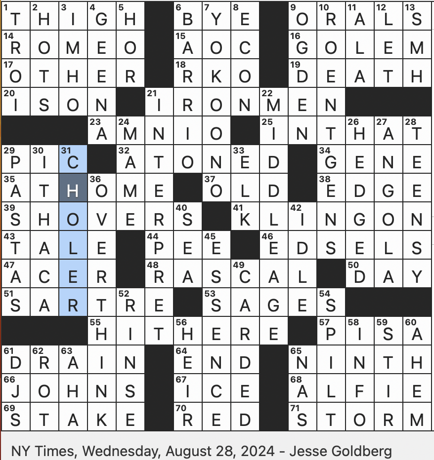 Rex Parker Does The NYT Crossword Puzzle Title Role Of 1966 And 2004 WED 8 28 24 Units Of X ray Exposure Chicken Par In Fat Onetime Studio With A