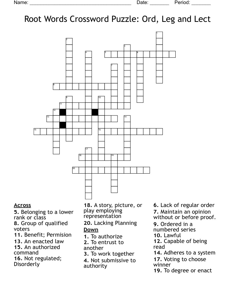 numbered work crossword clue