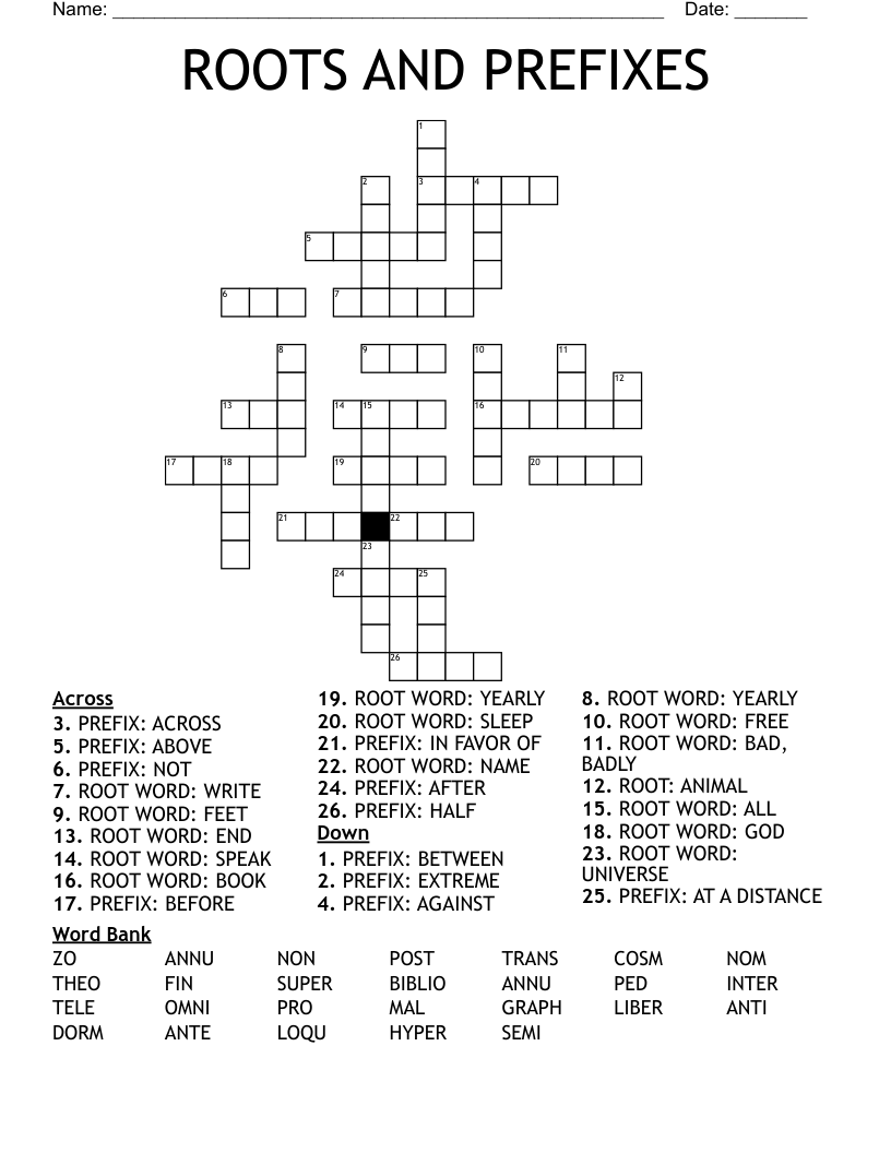 ROOTS AND PREFIXES Crossword WordMint