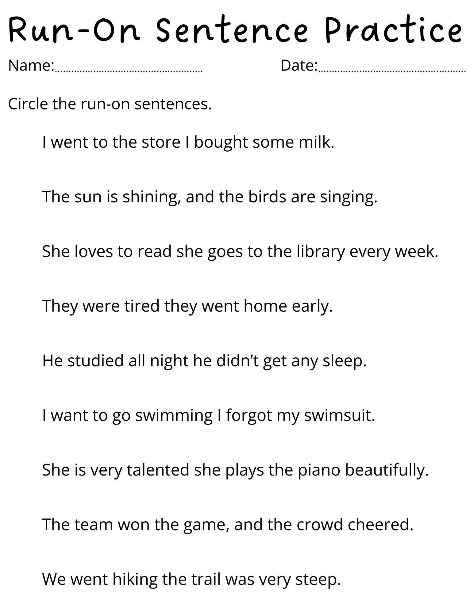 Run On Sentences Exercises Worksheet Made By Teachers Run On Sentences Exercises Worksheet Made By Teachers