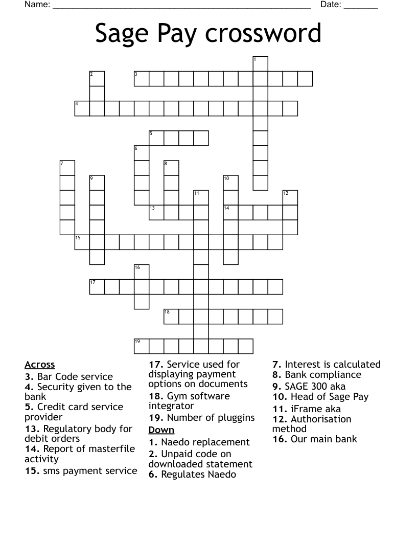 Sage Pay Crossword WordMint