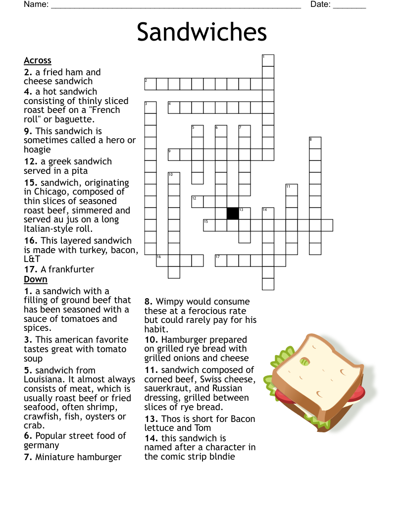 Sandwiches Crossword WordMint Sandwiches Crossword WordMint