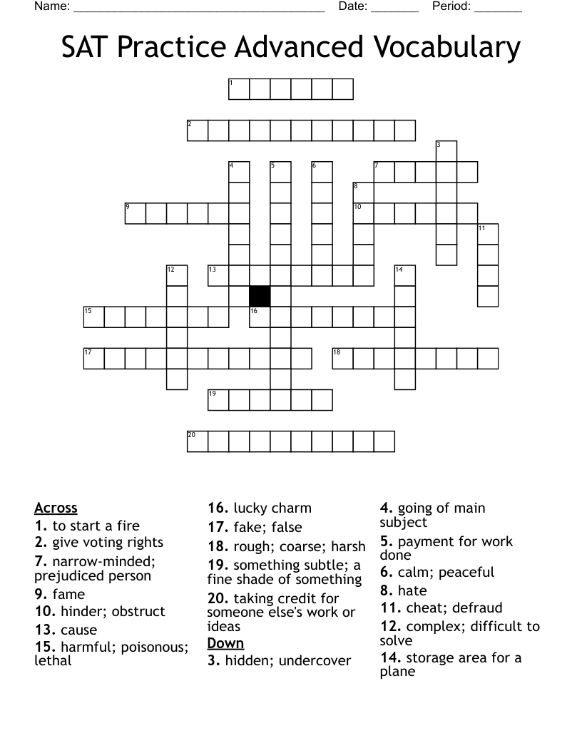 SAT Practice Advanced Vocabulary Crossword WordMint