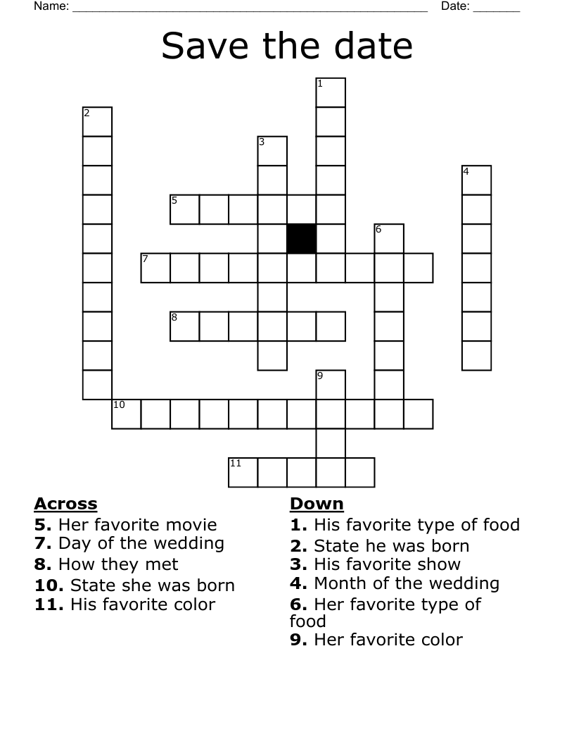 Save The Date Crossword WordMint