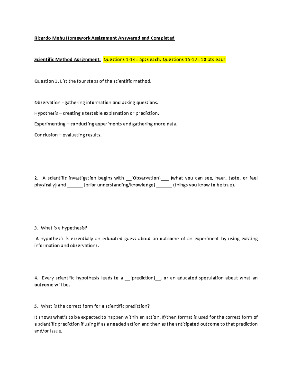 Scientific Method Assignment Questions 1 17 By Ricardo Mehu Studocu