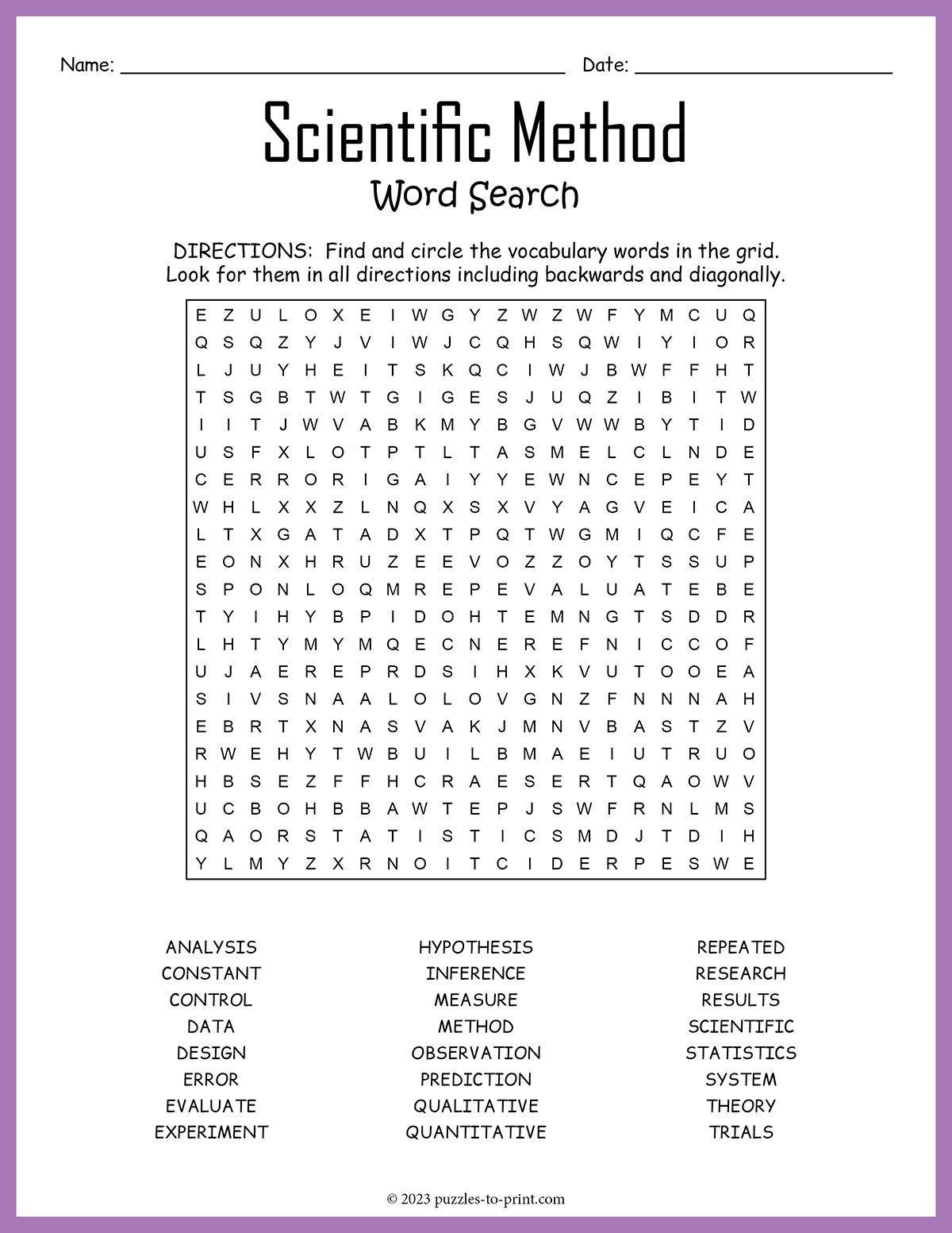 Scientific Method Word Search