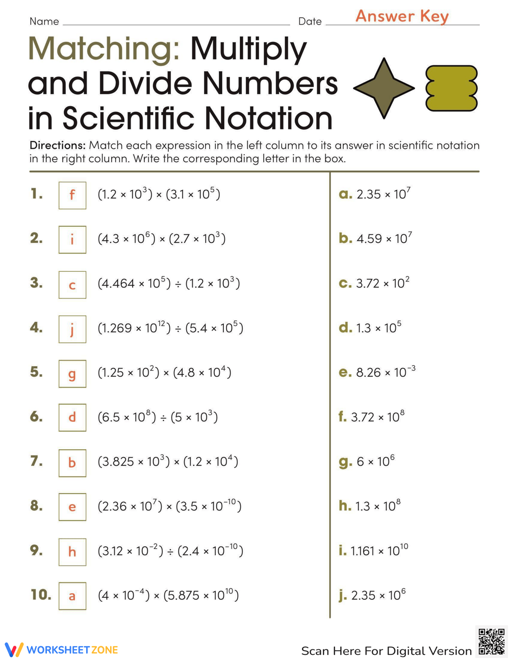 Scientific Notation Math Mastery Worksheet