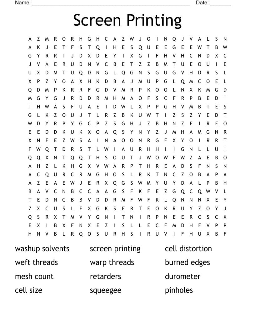 Screen Printing Word Search WordMint