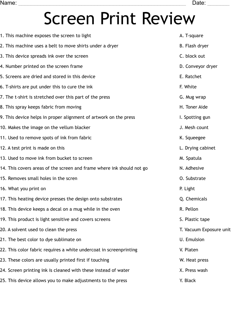 Screen Printing Word Search WordMint