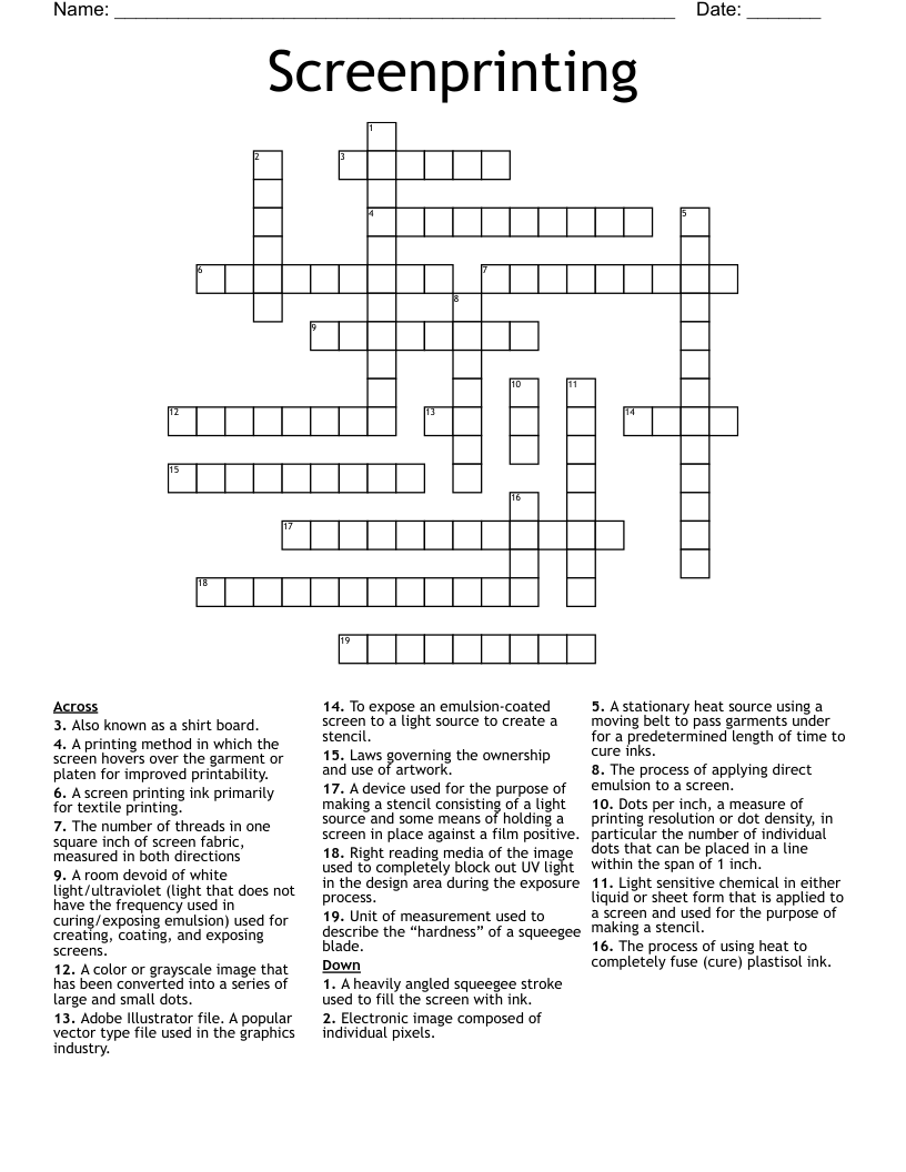 Screen Printing Word Search WordMint