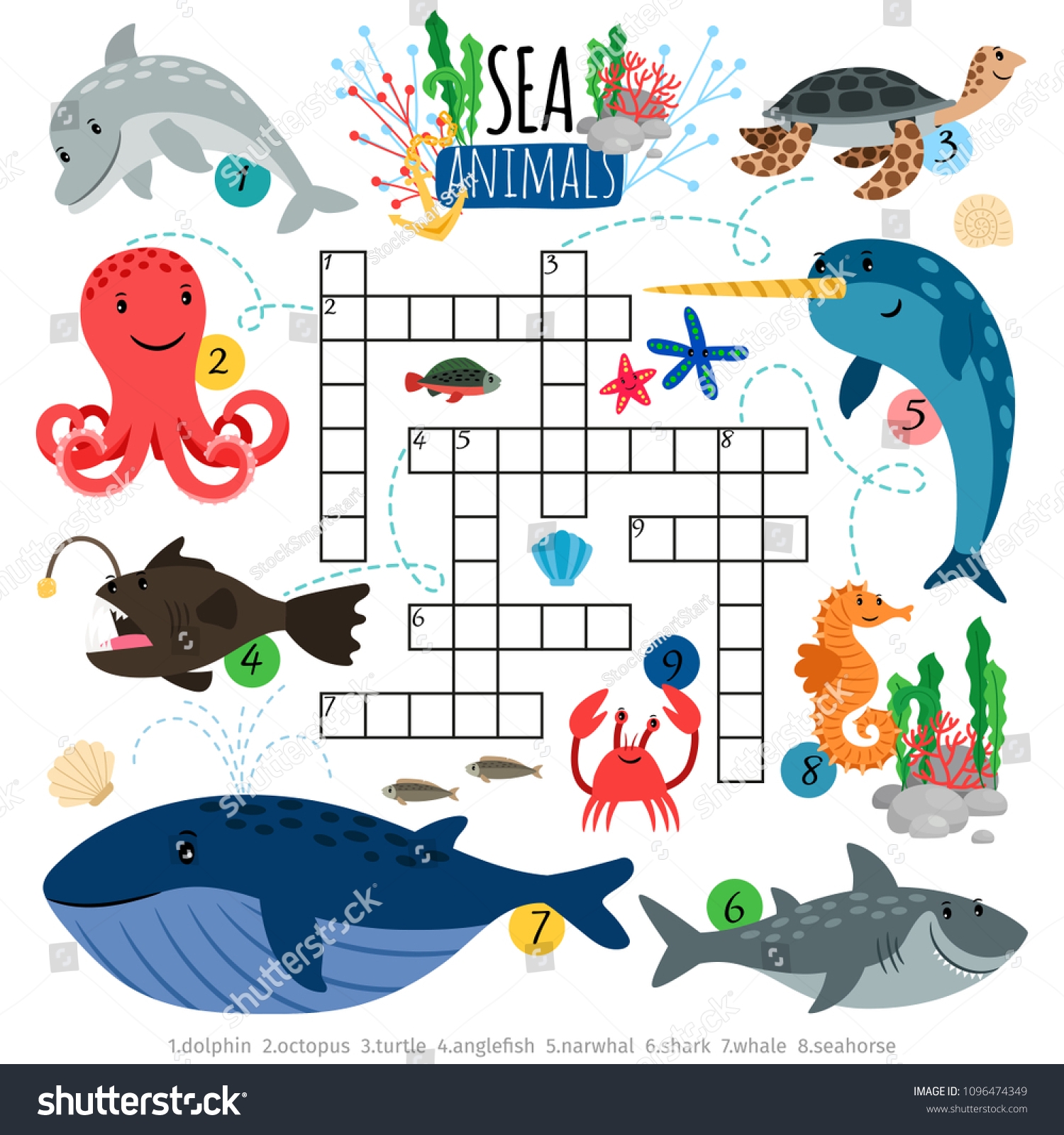 Sea Crossword Ocean Animals Crosswords Game Stock Vector Royalty Free 1096474349 Shutterstock