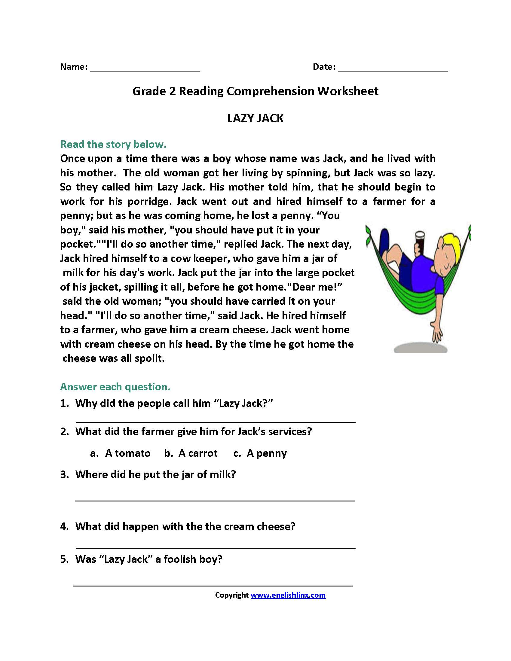 2 grade reading worksheets