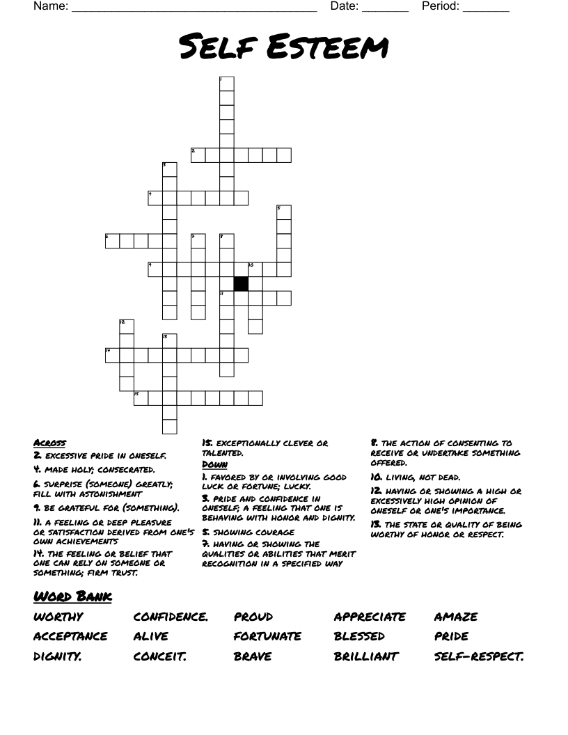 Self Esteem Crossword WordMint