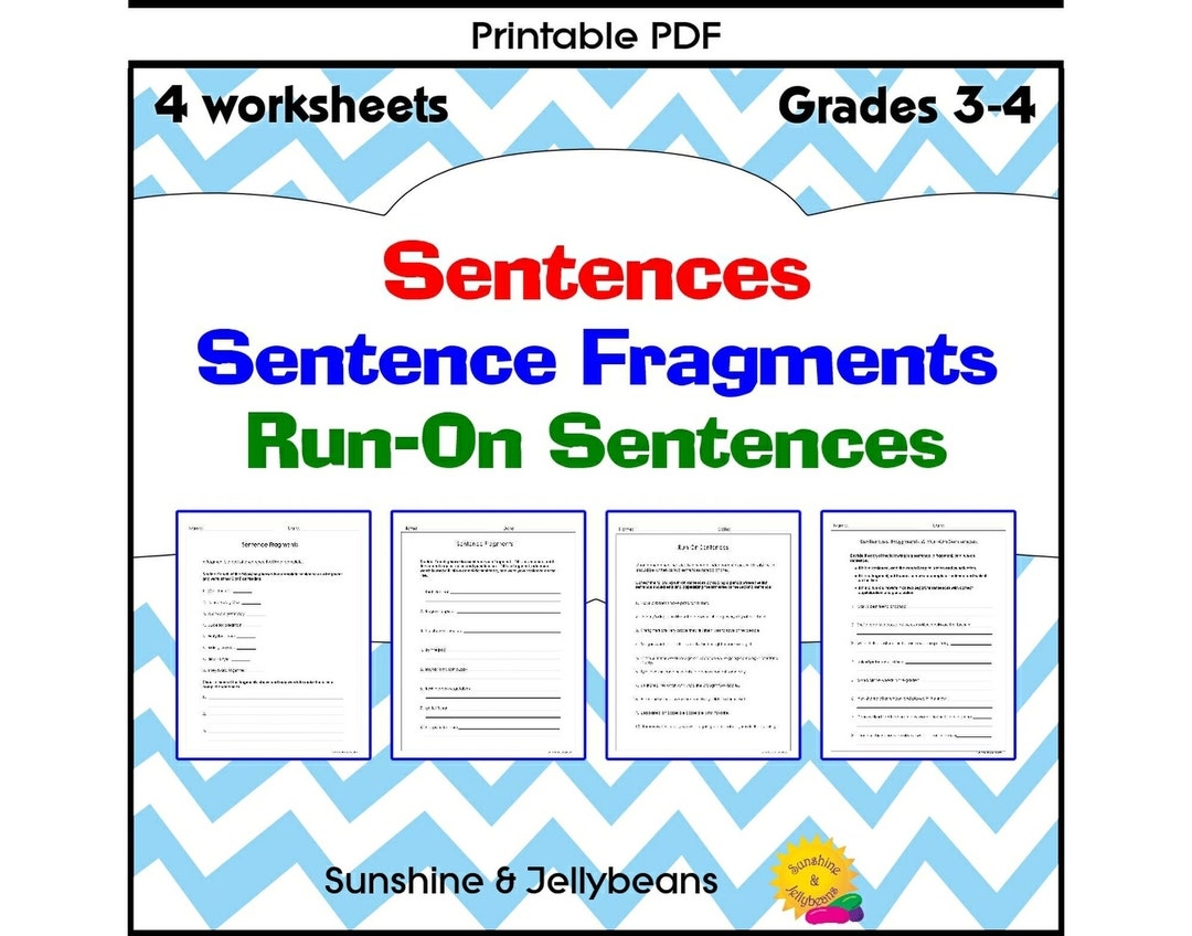 Sentences Fragments Run on Sentences Writing Grammar 4 No prep Worksheets Grades 3 4 Etsy