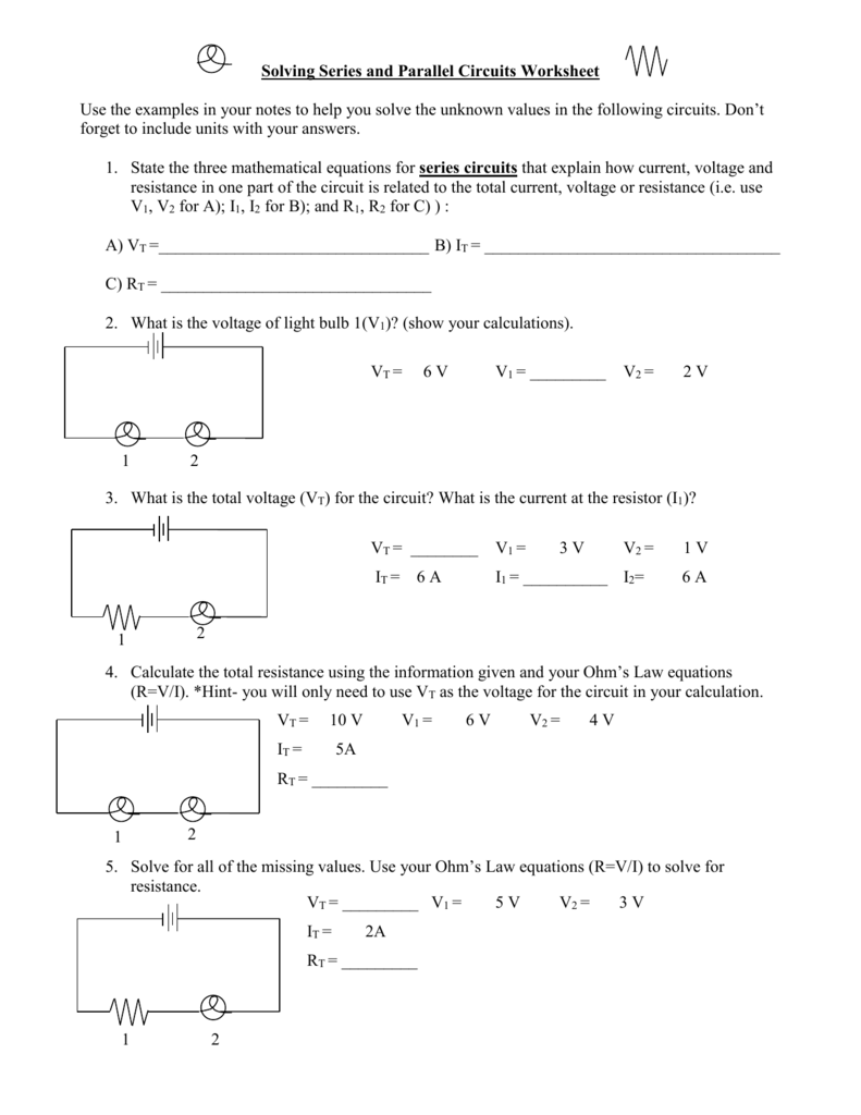 Series Parallel Circuits Worksheet Ohm s Law