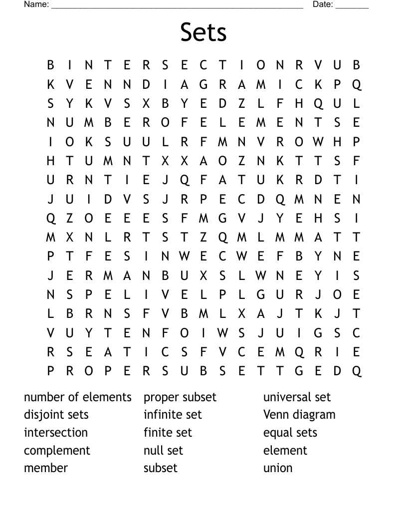 Sets Word Search WordMint Sets Word Search WordMint