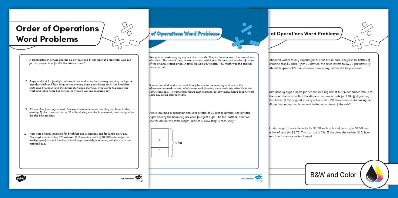 Seventh Grade Order Of Operations Word Problems
