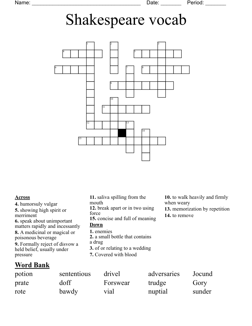 Shakespeare Vocab Crossword WordMint Shakespeare Vocab Crossword WordMint