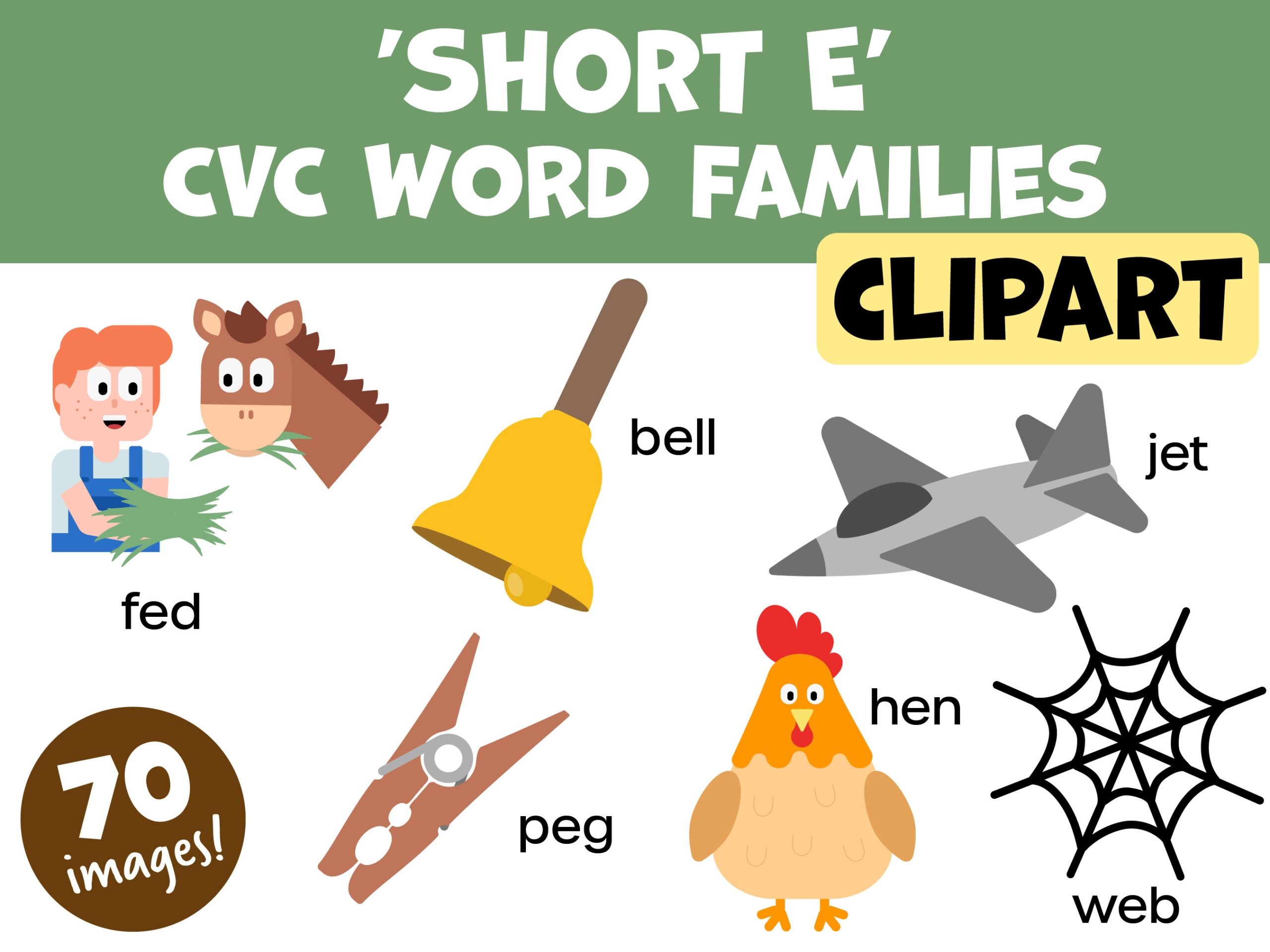 Short e CVC Word Families Phonics Clipart Etsy
