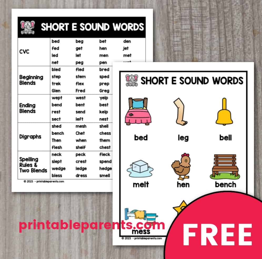 Short E Sound Words Printable Parents