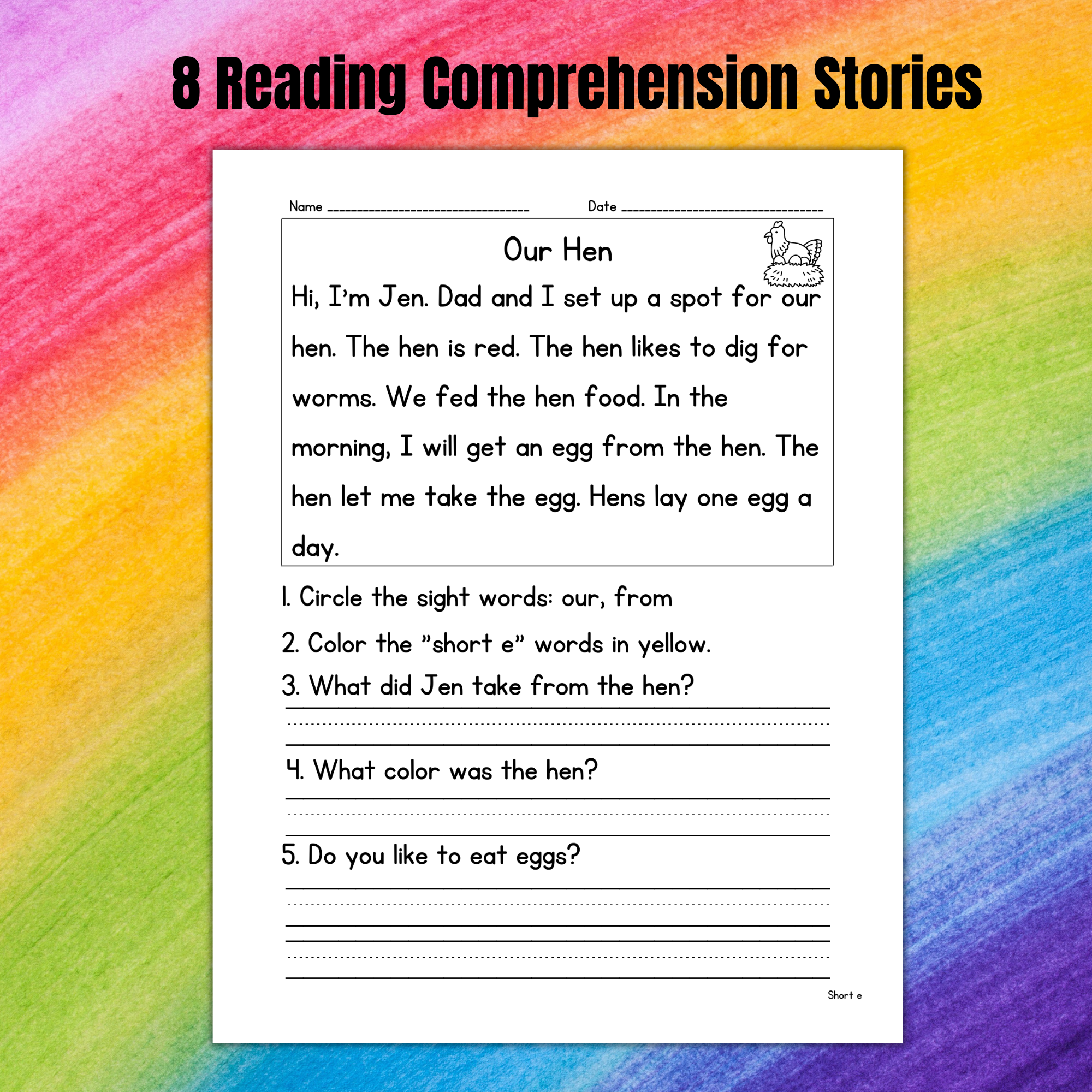 Short E Story Passage Reading Comprehension Worksheets Classful