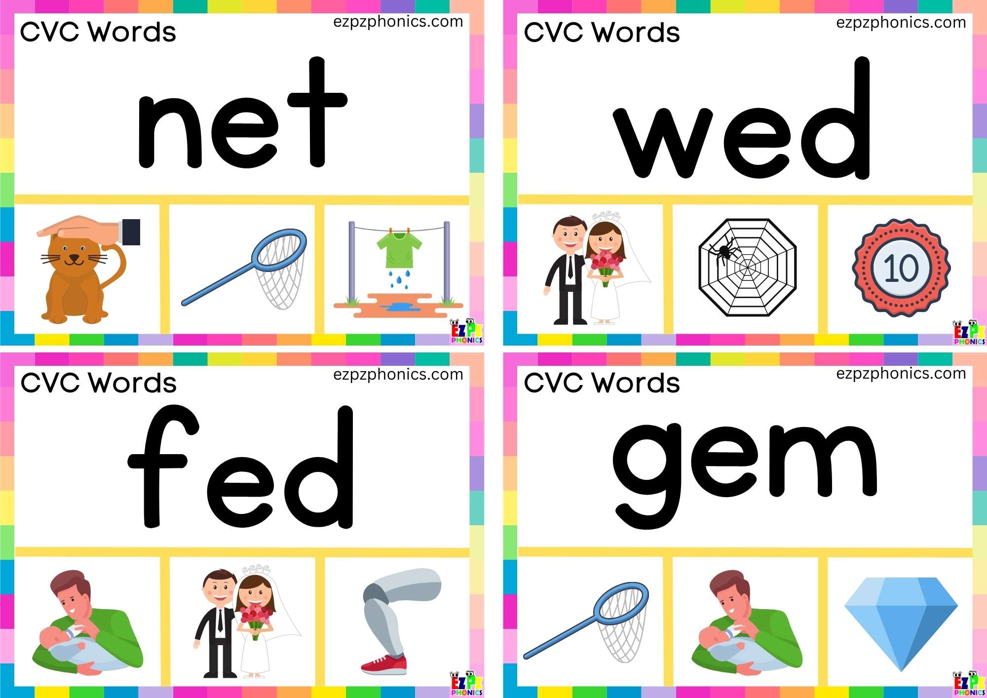 Short E Vowel CVC Words Read The Word And Clip The Image Set 4 Ezpzphonics