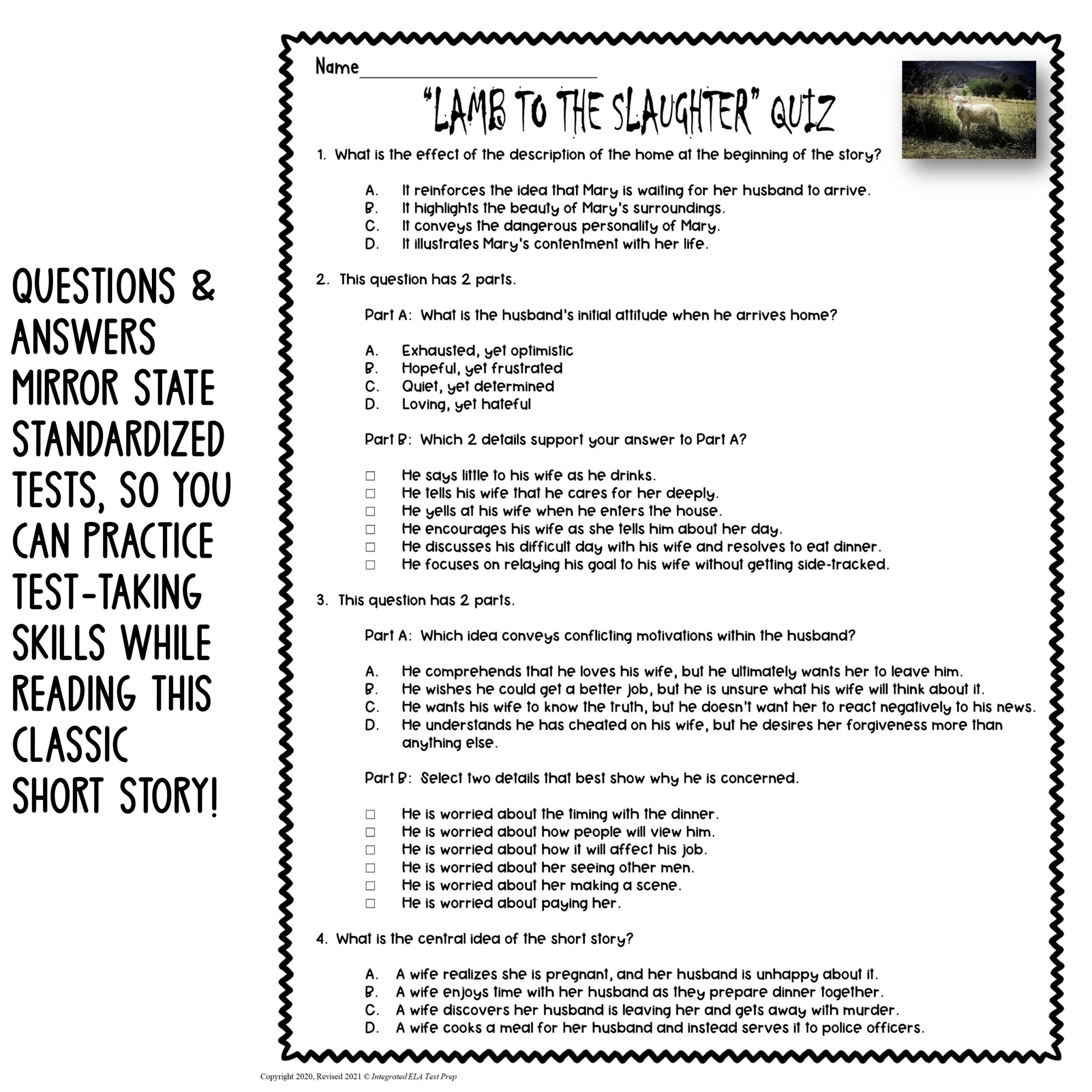 Short Story Comprehension Questions Lamb To The Slaughter Quiz Classful
