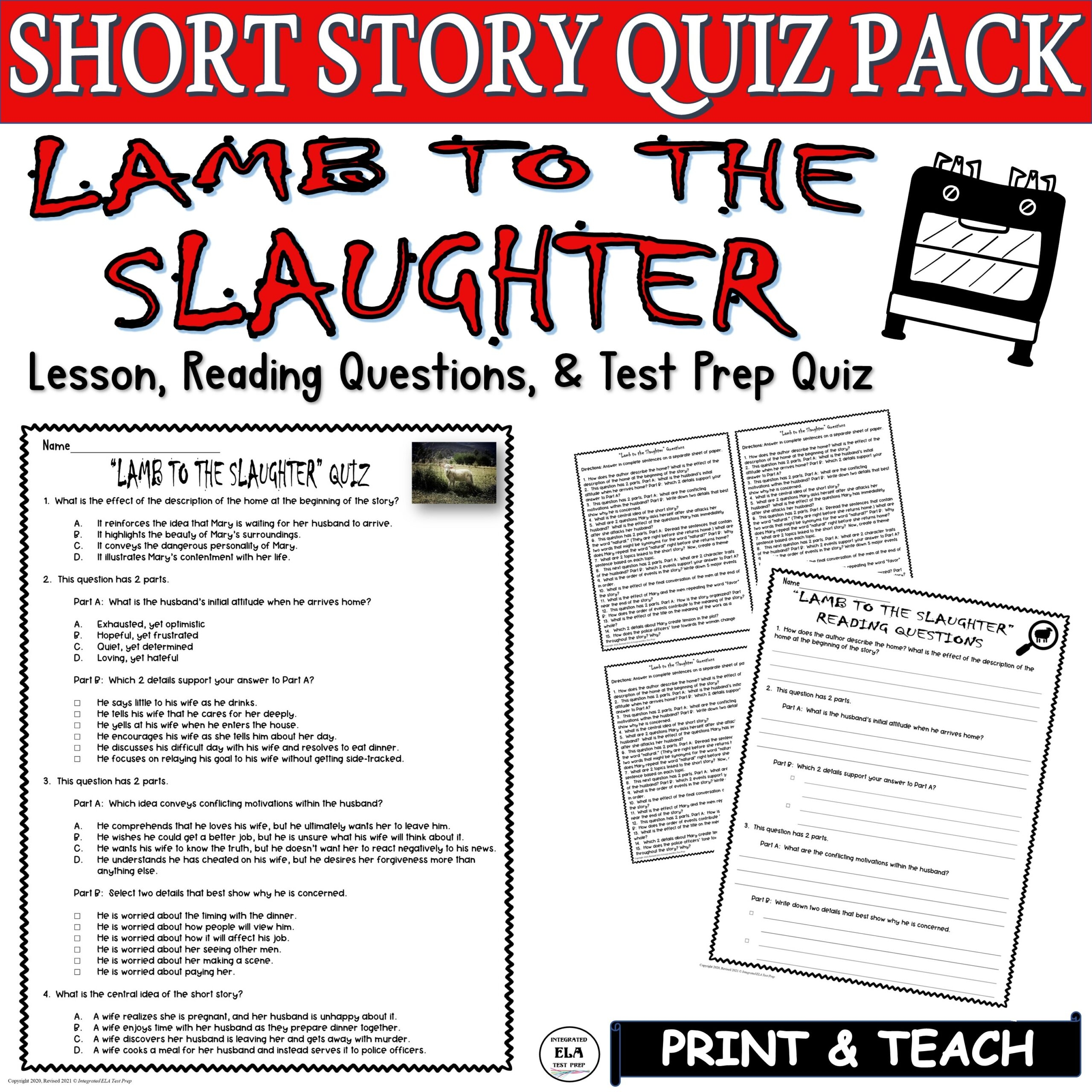 Short Story Comprehension Questions Lamb To The Slaughter Quiz Made By Teachers