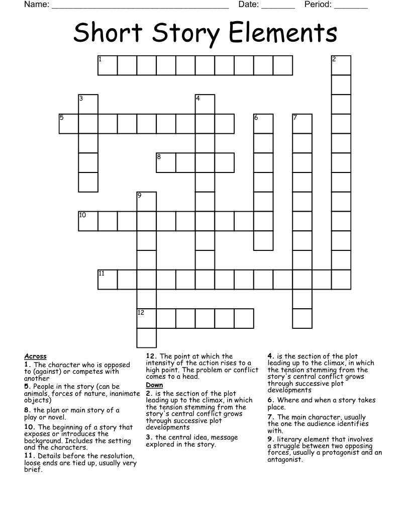 Short Story Elements Crossword WordMint