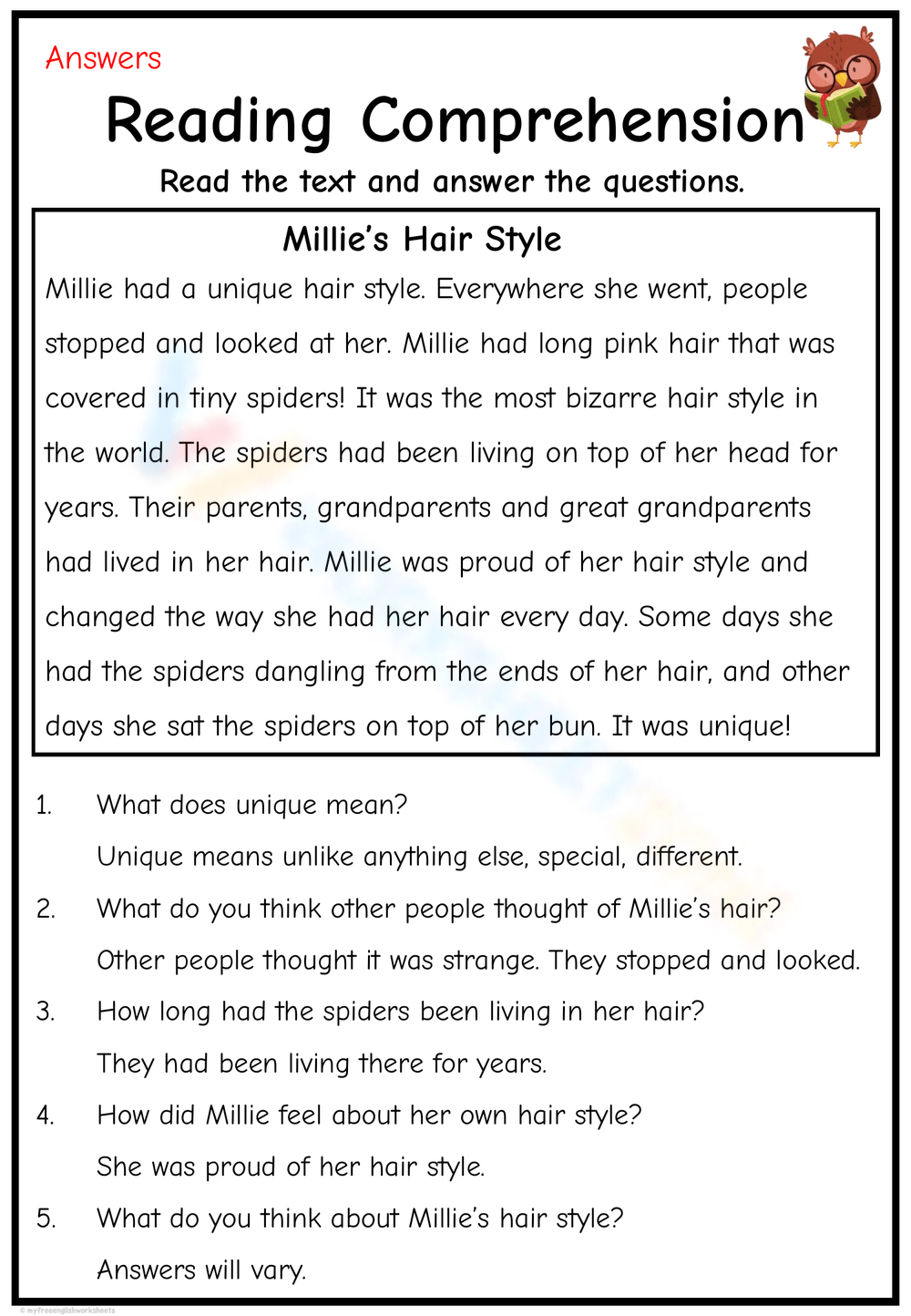 Short Story Worksheets Printable