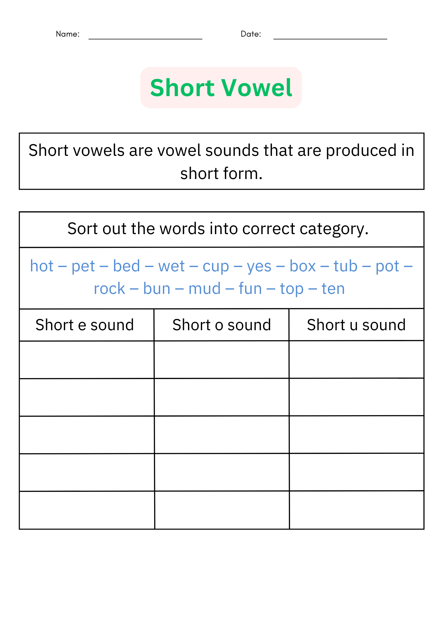 Short Vowel And Long Vowel Worksheets Vowel Sounds Activities For Grade 1 Made By Teachers