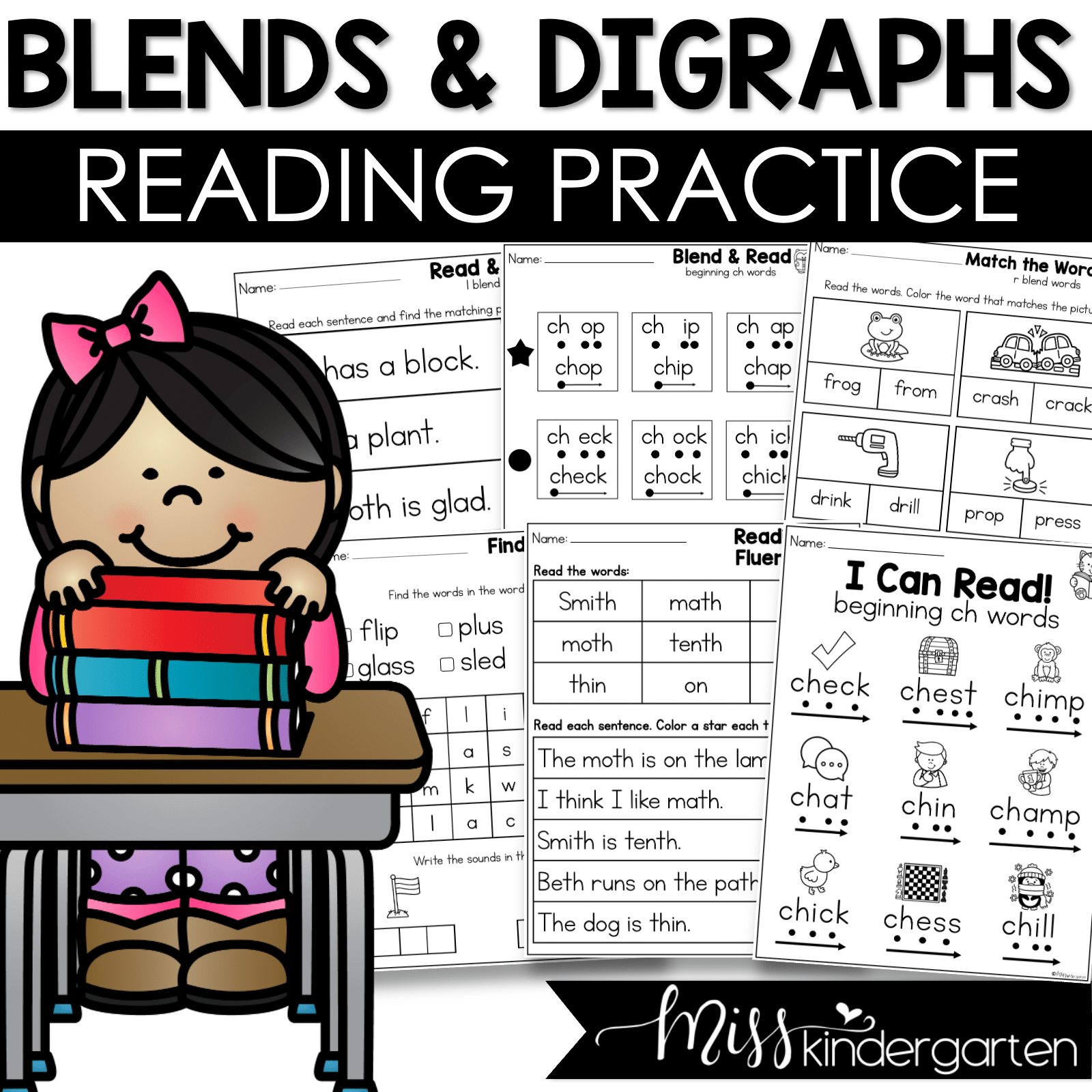 Short Vowel Blends And Digraphs Worksheets And Activities Kindergarten First Grade Miss Kindergarten
