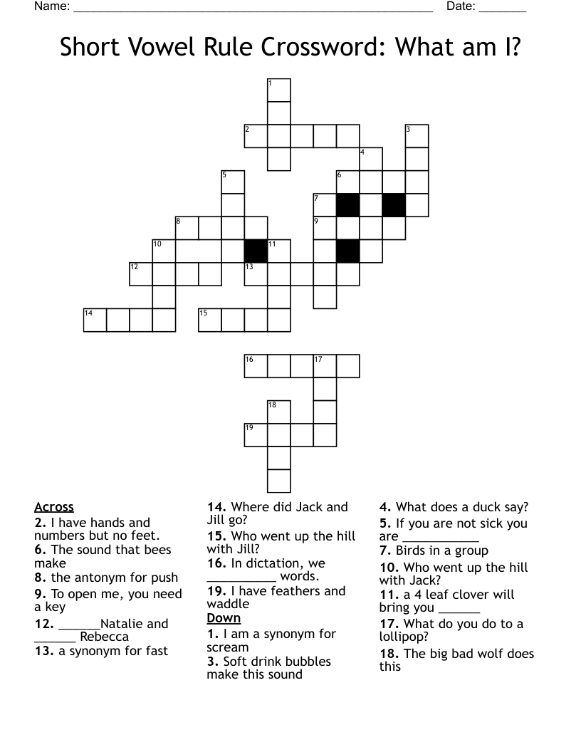 Short Vowel Rule Crossword What Am I WordMint