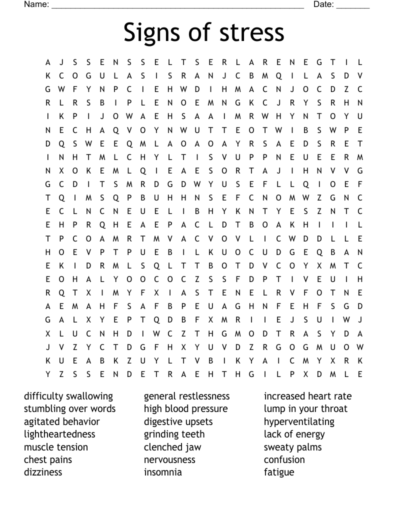 Signs Of Stress Word Search WordMint