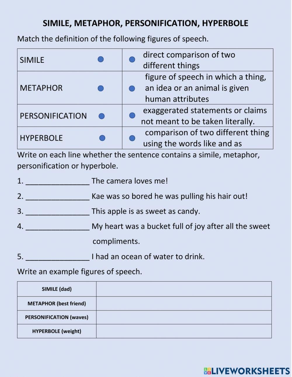 personification metaphor simile hyperbole