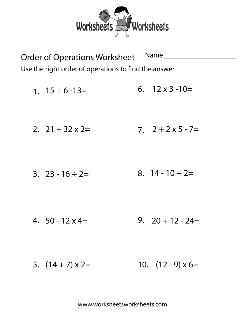 Simple Order Of Operations Worksheet Worksheets Worksheets Simple Order Of Operations Worksheet Worksheets Worksheets