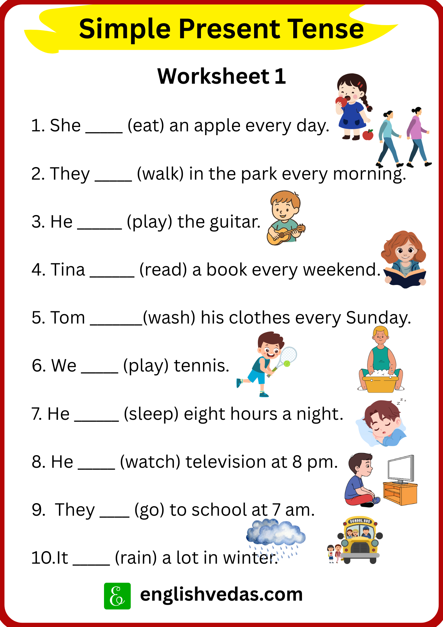 Simple Present Tense Worksheet English Vedas Blog