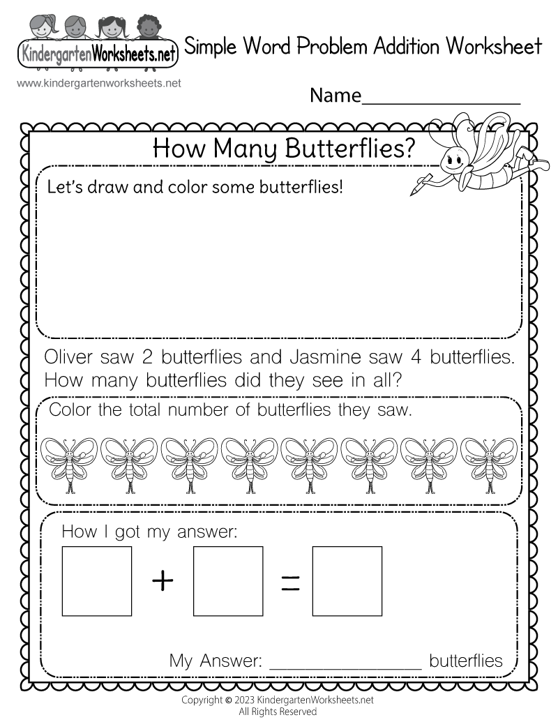 Simple Word Problem Addition Worksheet Free Printable Digital PDF
