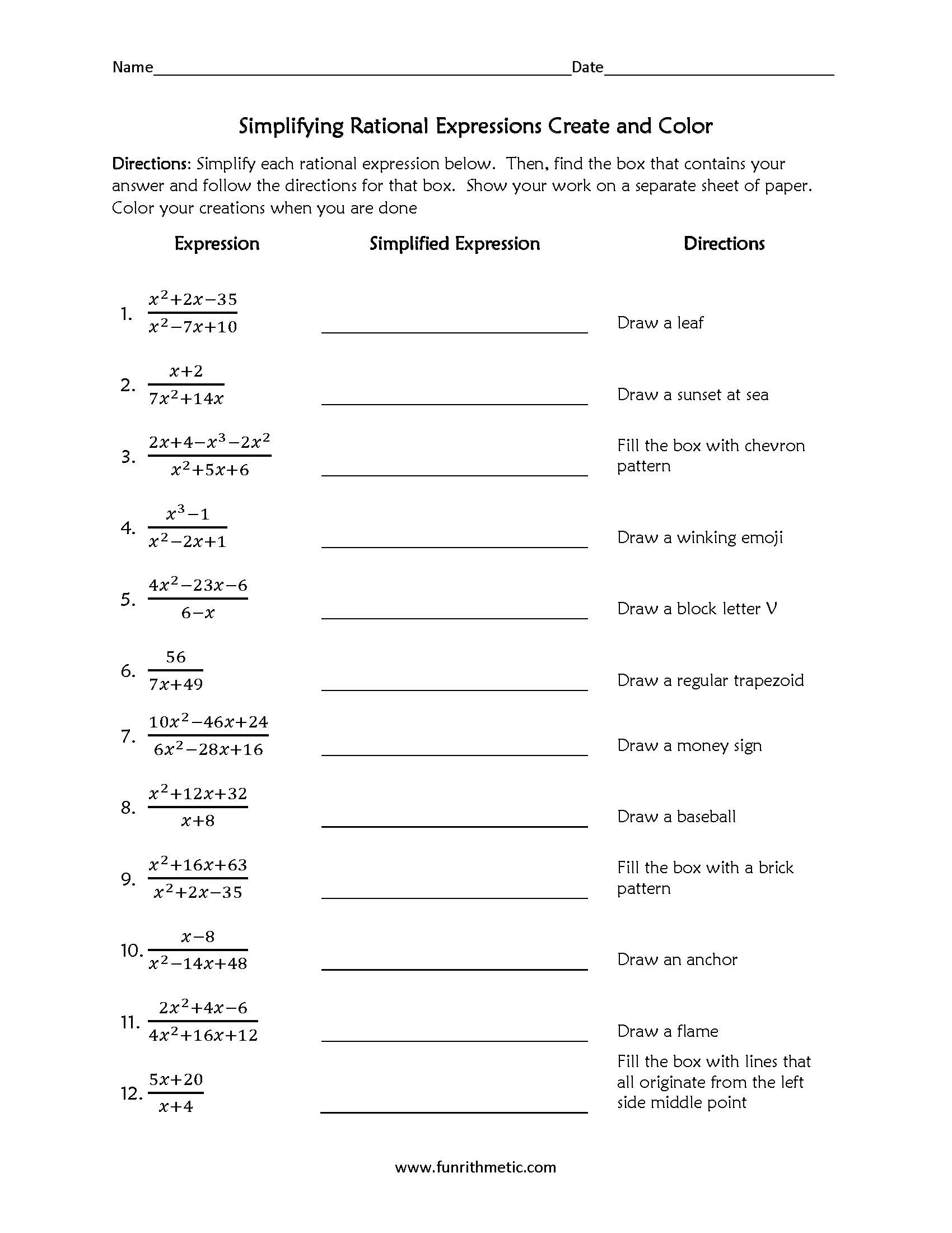 rational expression worksheet simplifying