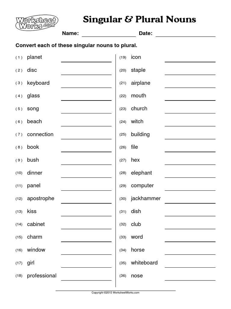 singular plural nouns worksheet