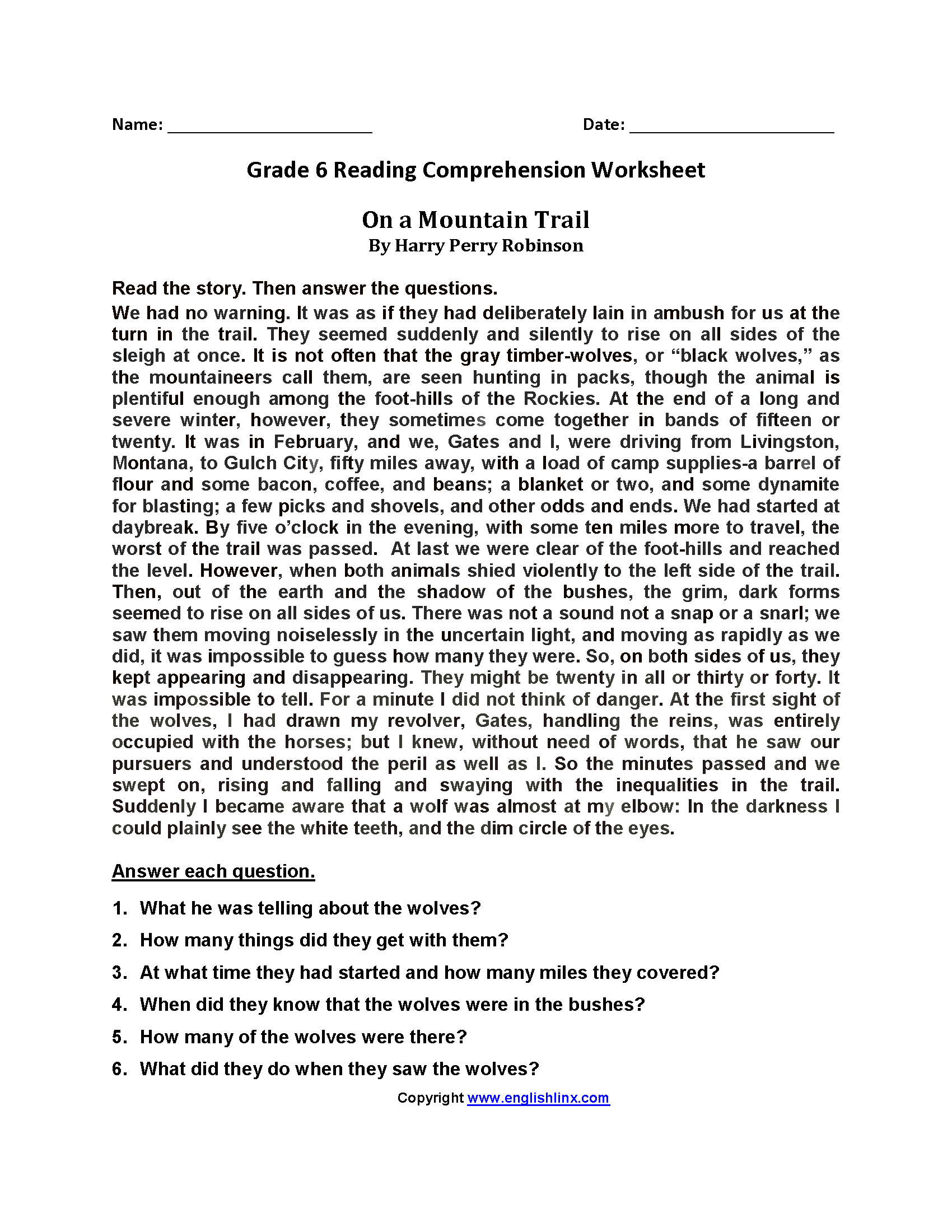 Sixth Grade Reading Worksheets Vocabulary Fluency Practice PDF