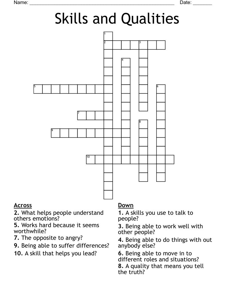 Skills And Qualities Crossword WordMint