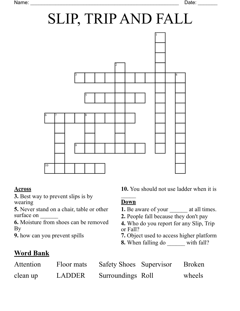 SLIP TRIP AND FALL Crossword WordMint