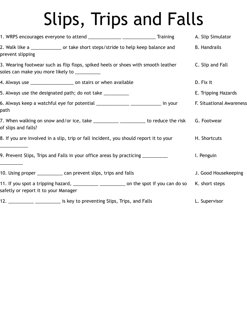 Slips Trips And Falls Crossword WordMint