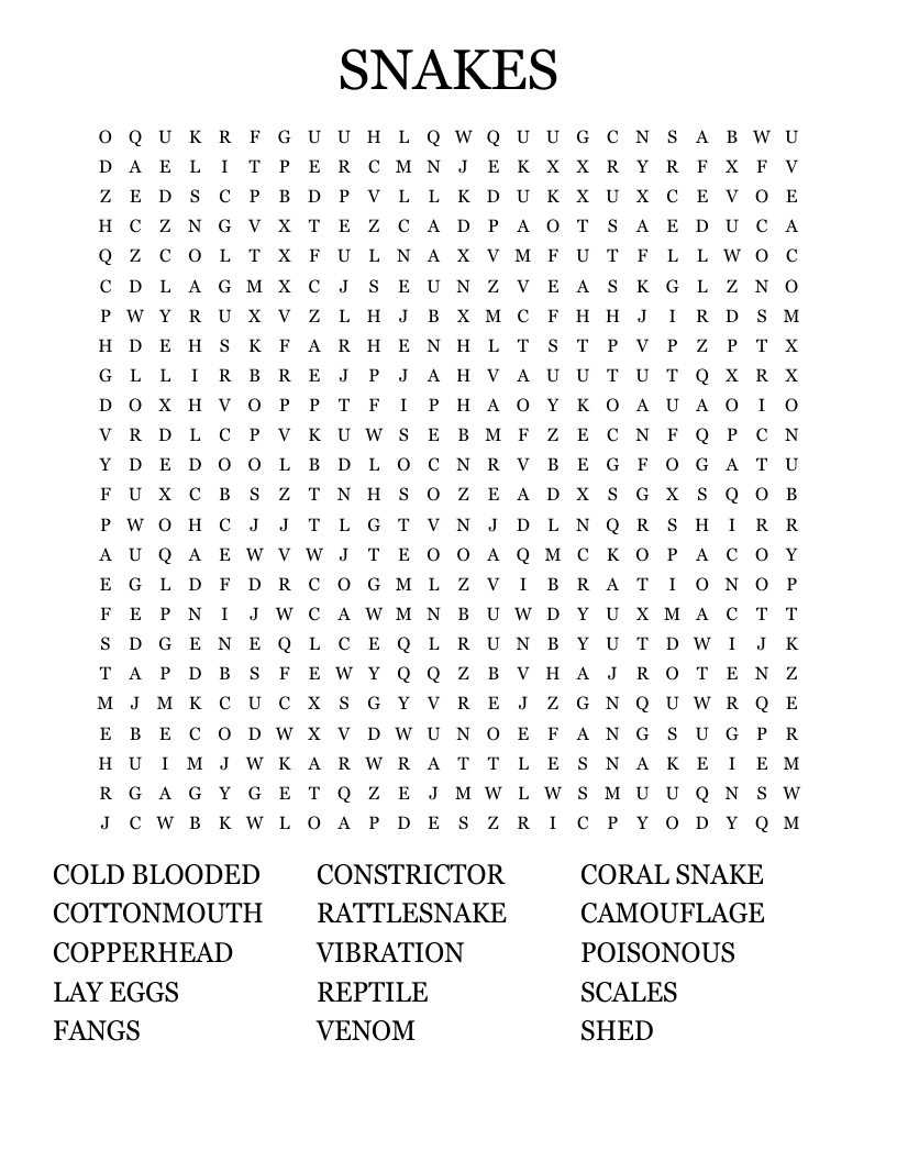 Snake Crossword Puzzle WordMint
